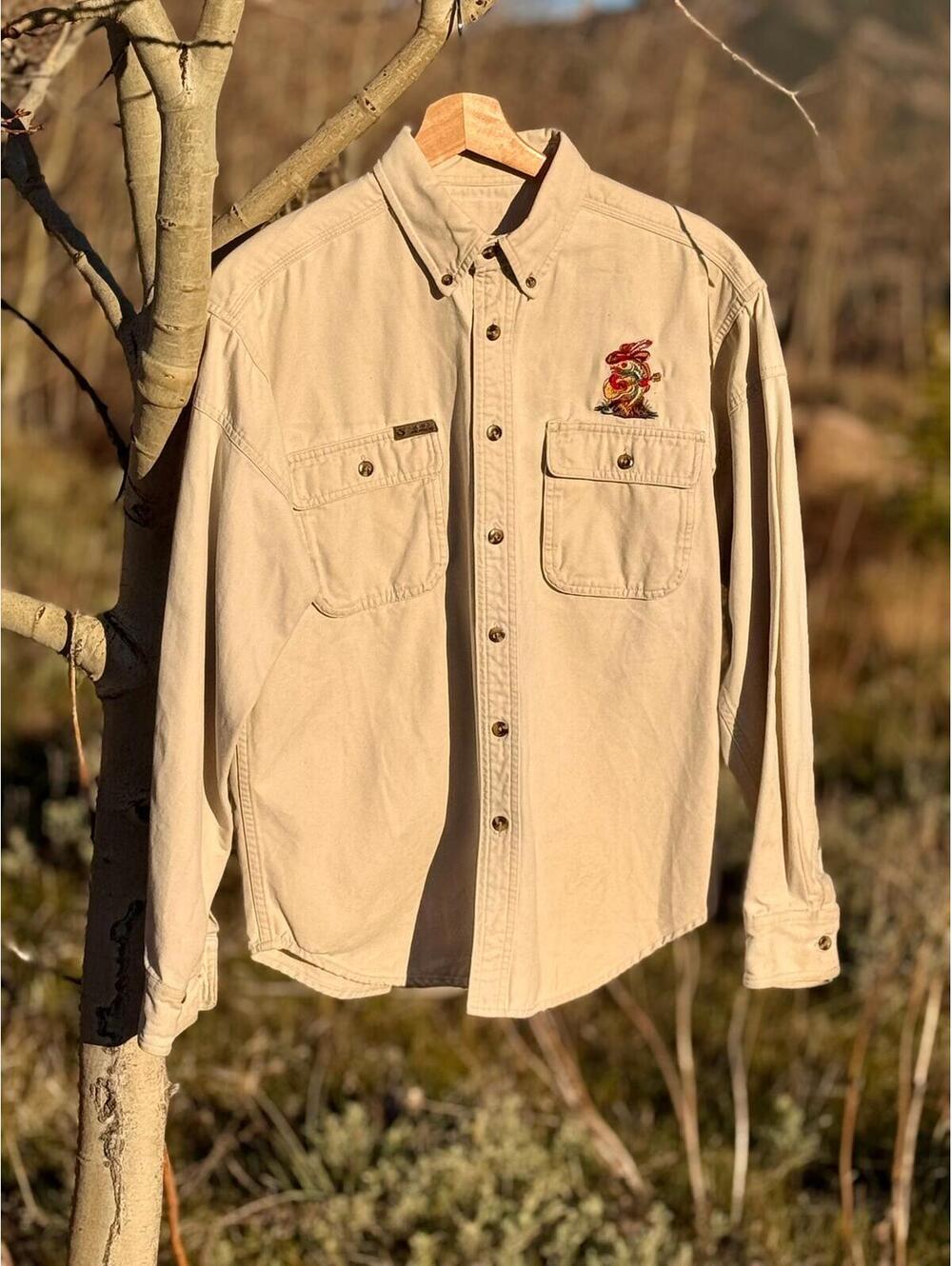 Upcycled Guide Series Fish Embroidery Workwear Shirt (L)